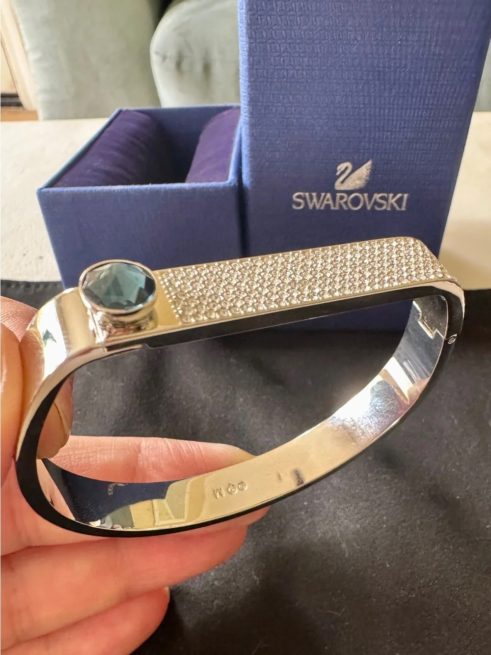 Swarovski Pavé Crystal Bangle with Blue Crystal Accent
